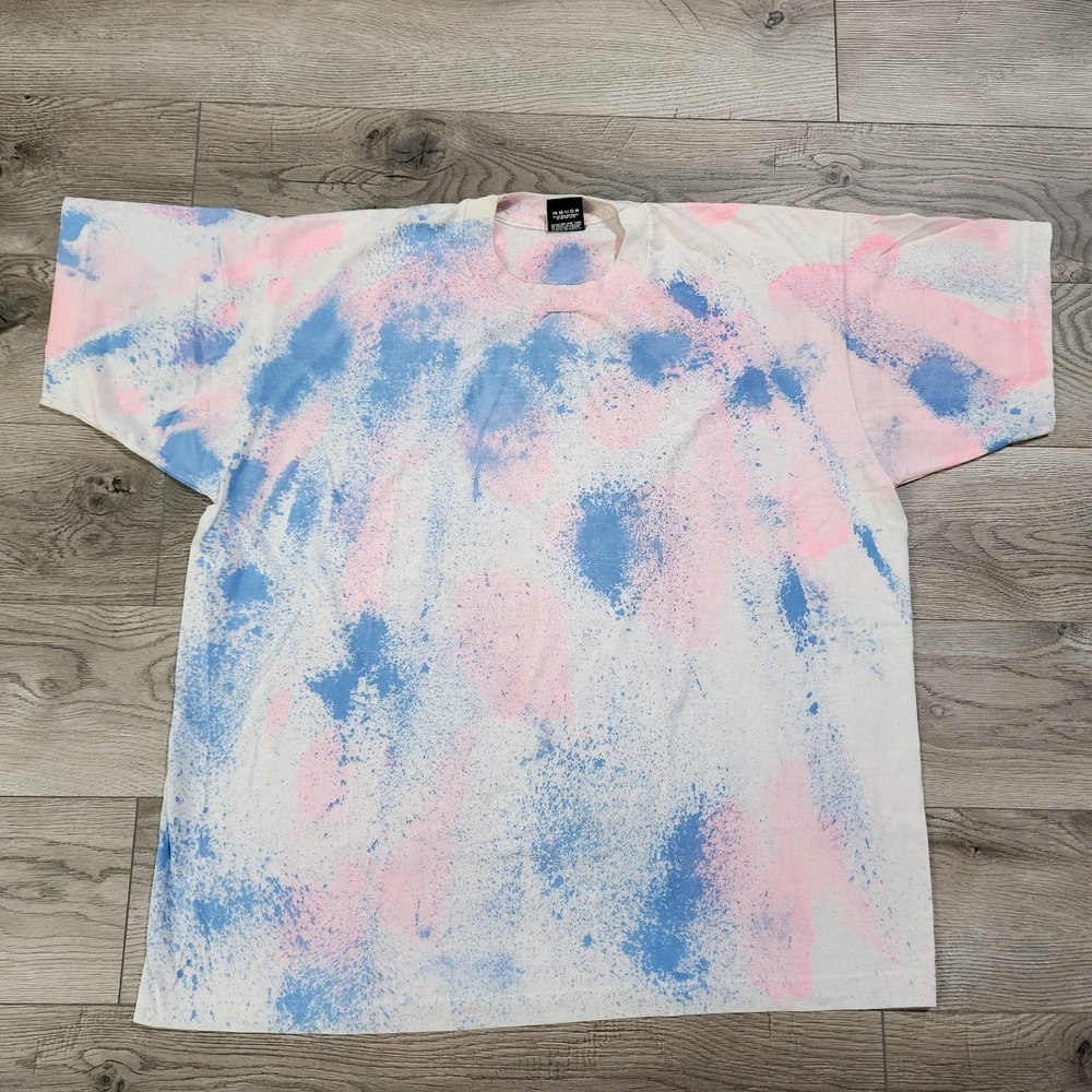 Vtg 90s Screen Stars Best‎ Tie Dye White Blue Pink single stitch t shirt USA XXL